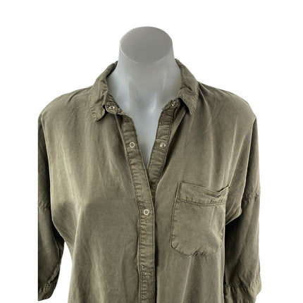 Charlie Paige Women's Olive Green 3/4 Sleeve Button Down Mini Shirt Dress Sz S
