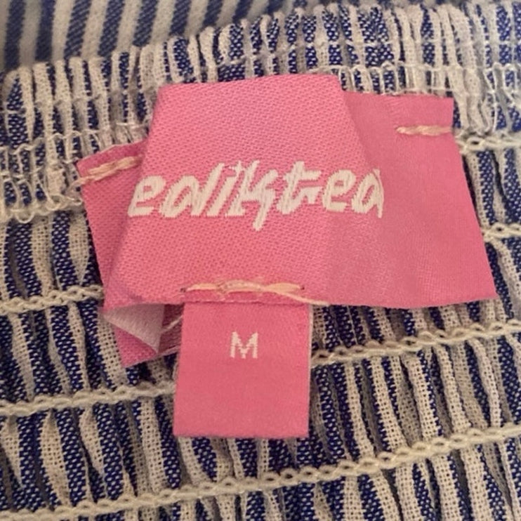 Edikted Women's Blue Striped Sleeveless Strapless Ruffle Crop Blouse Tube Top M