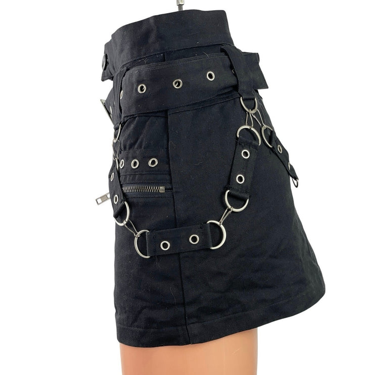 Carmar Black Buckle Ring Stud High Waist Belt Grunge Punk Mini Skirt Size 4