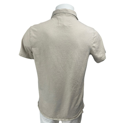 Free Planet Men's Beige Textured Knit Short Sleeve Button Up Collar Shirt Top M
