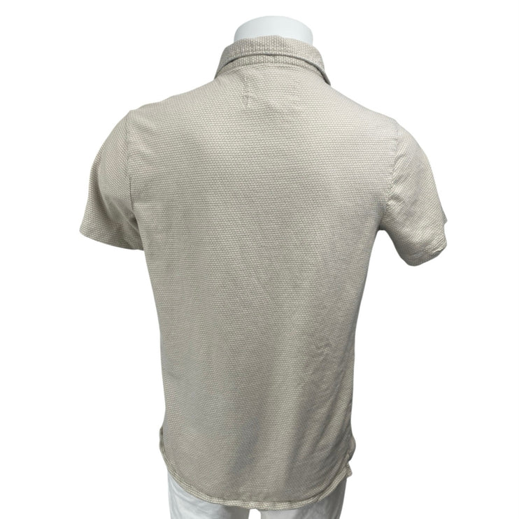 Free Planet Men's Beige Textured Knit Short Sleeve Button Up Collar Shirt Top M