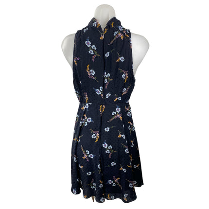 Rebecca Taylor Natalie Black 100% Silk Floral Sleeveless A Line Mini Dress Sz 8