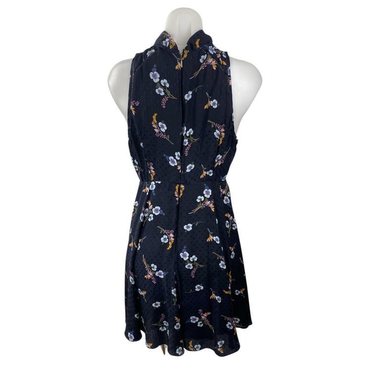 Rebecca Taylor Natalie Black 100% Silk Floral Sleeveless A Line Mini Dress Sz 8