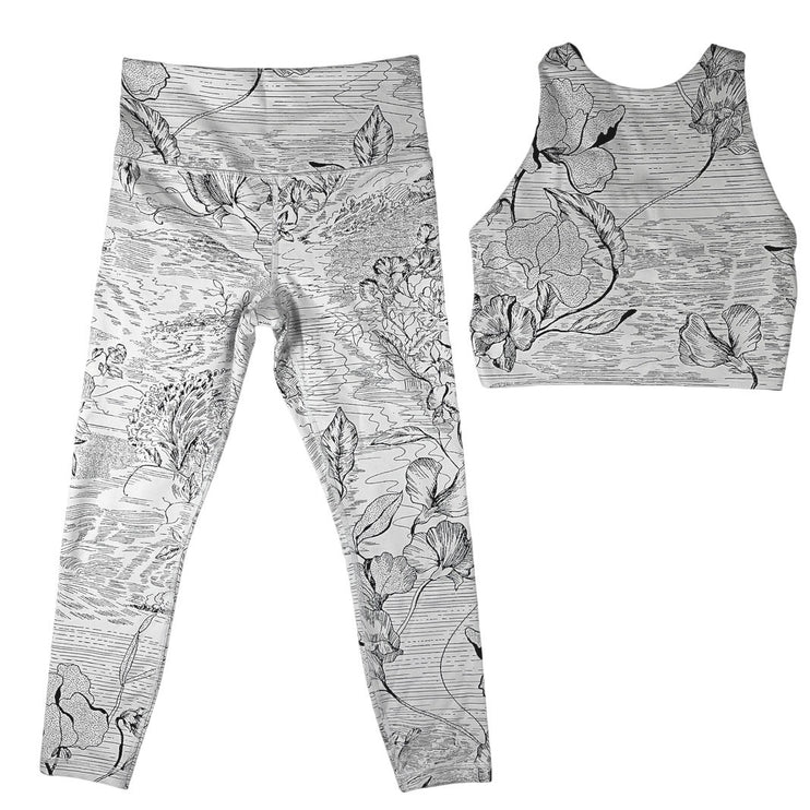 Athleta White Black Elation Jacquard Sports Bra 7/8 Athletic Legging Pants Set S