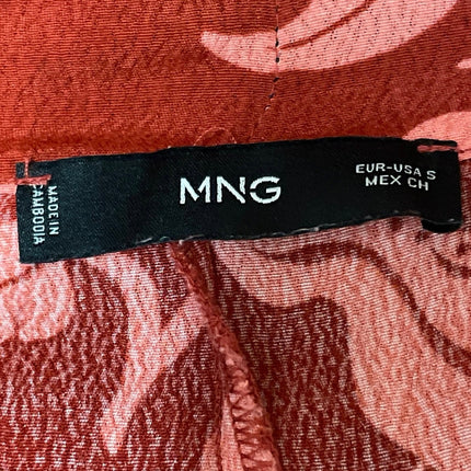 MNG Mango Women's Red Floral High Waisted Straight Leg Trousers Pants Size S