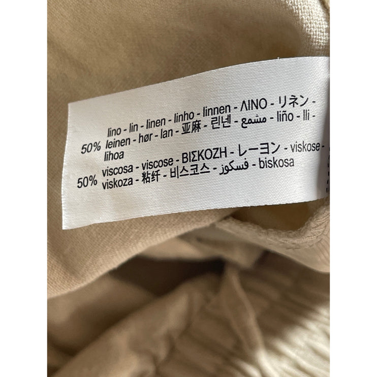Zara Beige High Rise Elastic Waist Drawstring Lounge Straight Trousers Pants L