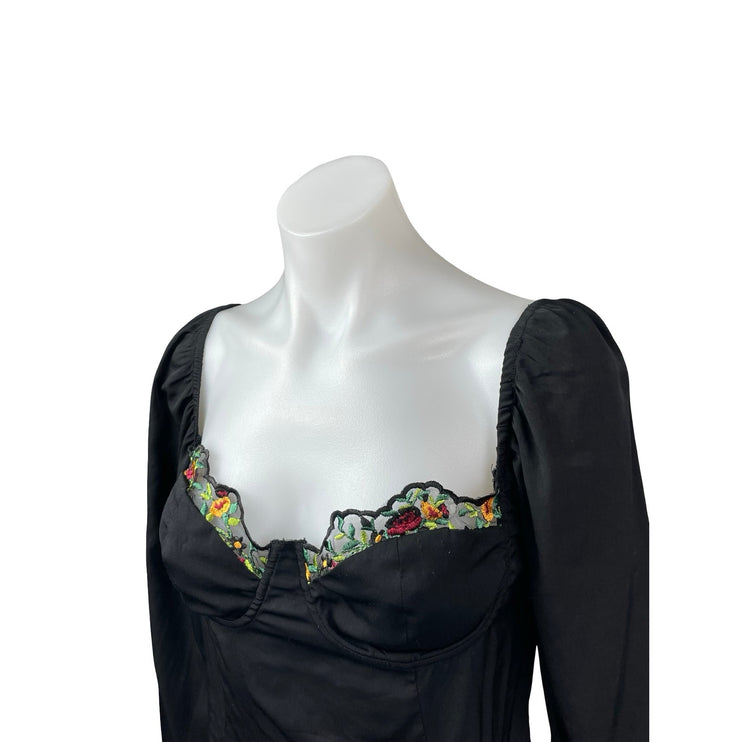 Princess Polly Black Long Sleeve Floral Lace Bustier Mini A Line Dress Size 8