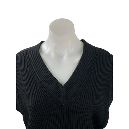 Zara Women's Black Ribbed Knit V Neck Sleeveless Crop Sweater Vest Top Size M
