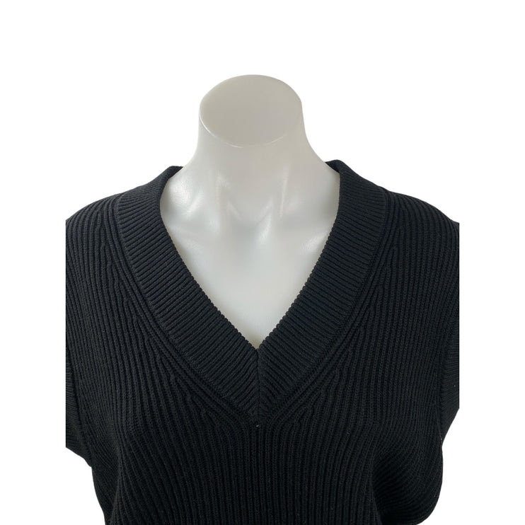 Zara Women's Black Ribbed Knit V Neck Sleeveless Crop Sweater Vest Top Size M