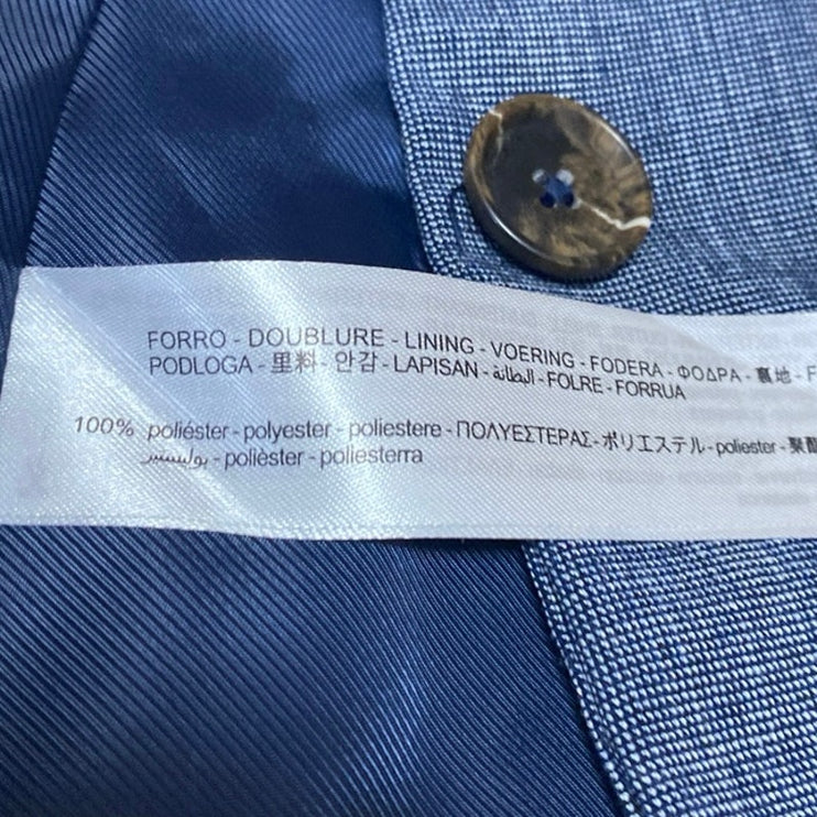 Zara Women's Blue Chambray V-neck One Button Long Sleeve Blazer Coat Jacket Sz 4