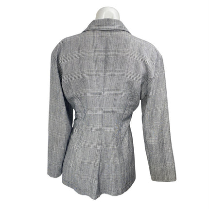 Paris Sport Club Women Gray Plaid Long Sleeve Double Breasted Blazer Jacket Sz S