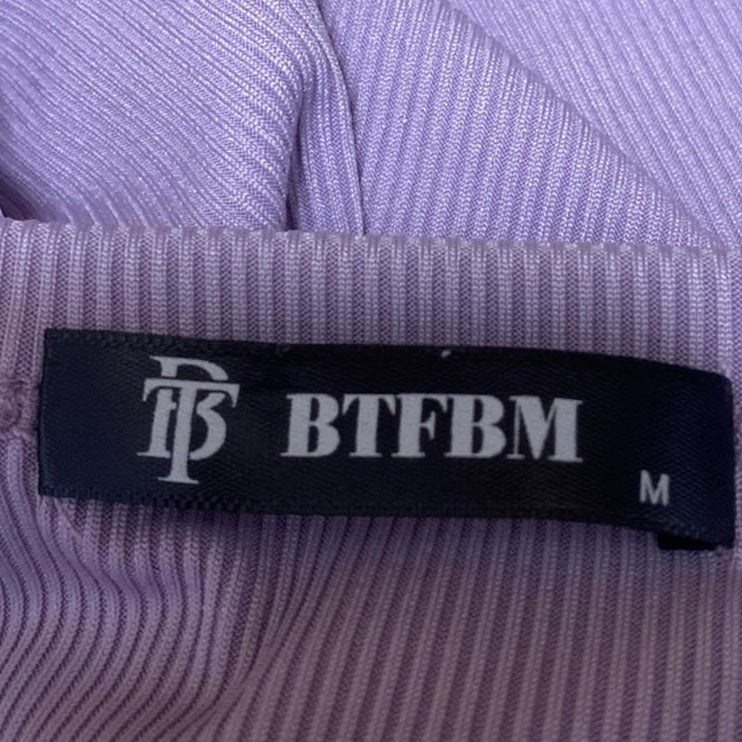 BTFBM Purple Rib Knit Ruched Tie Sleeveless Cami Mini Bodycon Tank Dress Size M
