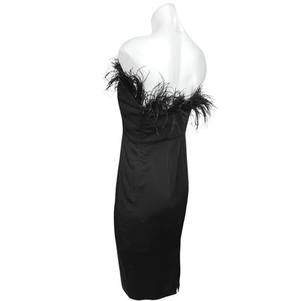 LPA Black Strapless Fur Trim Formal Cocktail Sleeveless Mini Sheath Dress Size S