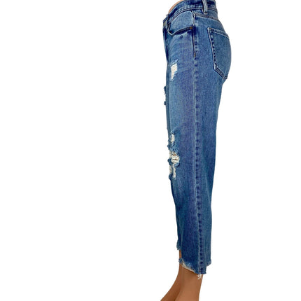 Pacsun Blue Vintage Icon Straight Leg Distressed Cropped Raw Hem Jeans Size 23