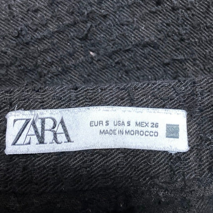 Zara Women's Black High Waisted Textured Frayed Slit Straight Mini Skirt Size S