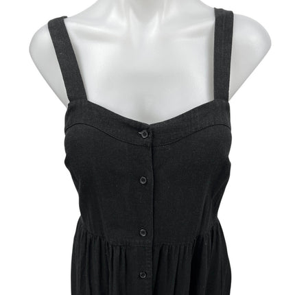 ASOS Black Linen Sleeveless Sweatheart Neck Button Down Midi A Line Tank Dress 4