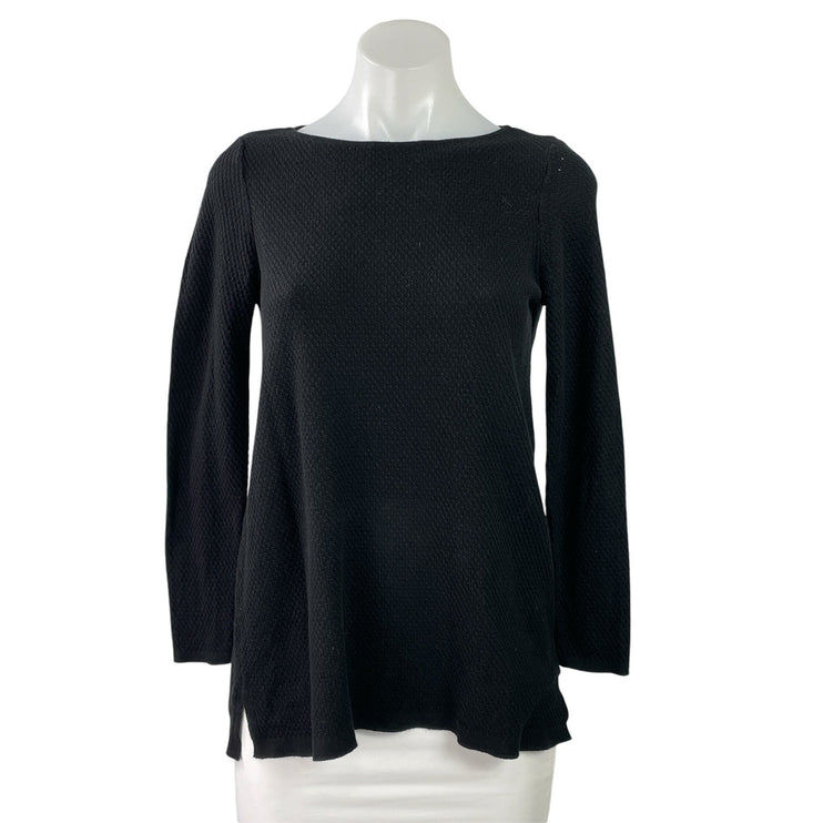 J. Jill Women's Black Long Sleeve Boat Neck Slit Knit Sweater Top Size XSP