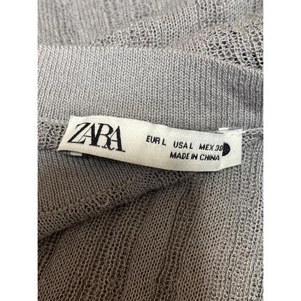 Zara Gray Ribbed Knit Crew Neck Long Sleeve Fitted Tee T-Shirt Sweater Top Sz L