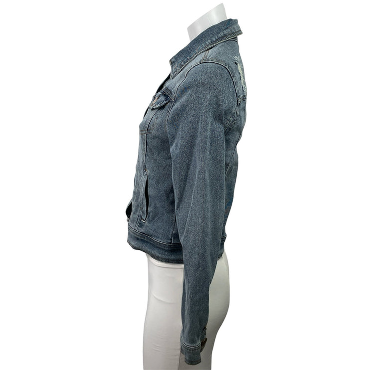 Dollhouse Women's Blue Long Sleeve Button Down Distressed Denim Jean Jacket S
