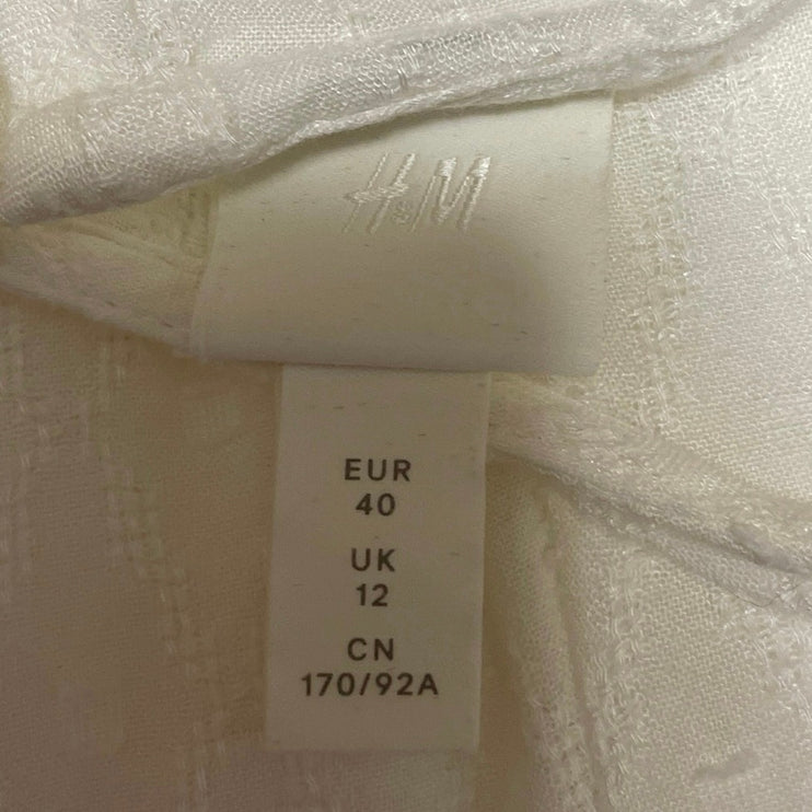 H&M Women's White Lace Boho 3/4 Sleeve Smocked Fit & Flare Mini Dress Size 10