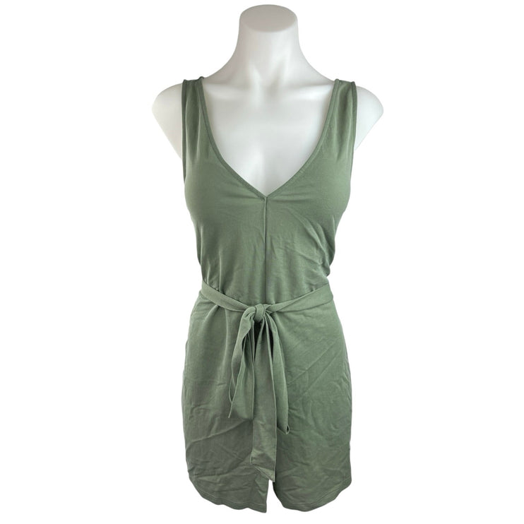 Zara Green Sleeveless V-Neck Belted Tie Waist Pull On Jumpsuit Romper Shorts M