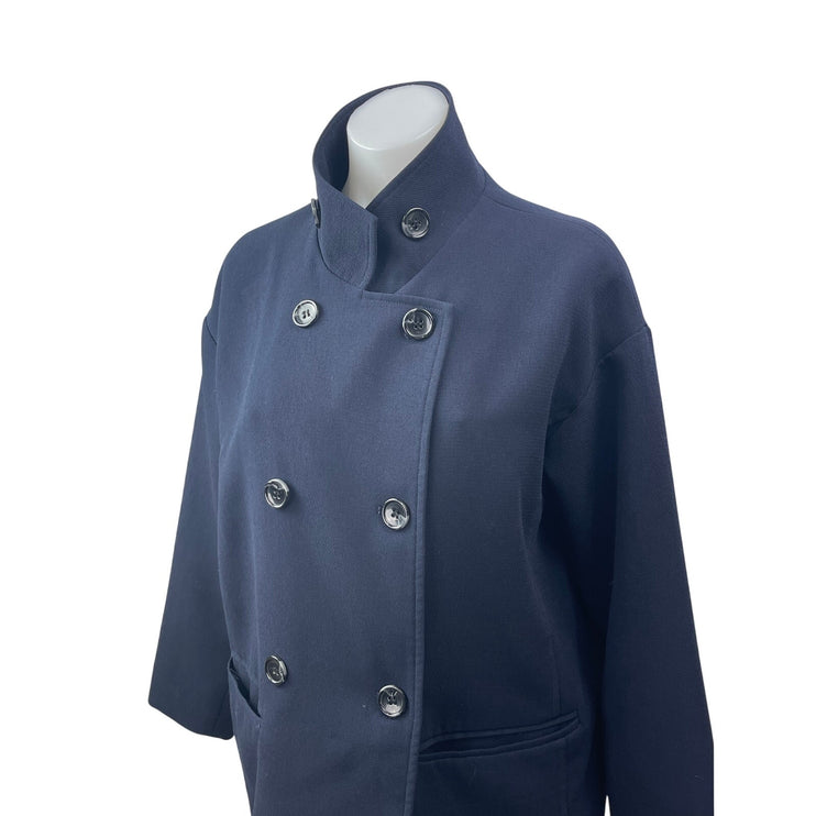 Makmaks Womens Navy Blue Double Breasted Collared Long Sleeve Pea Coat Jacket OS