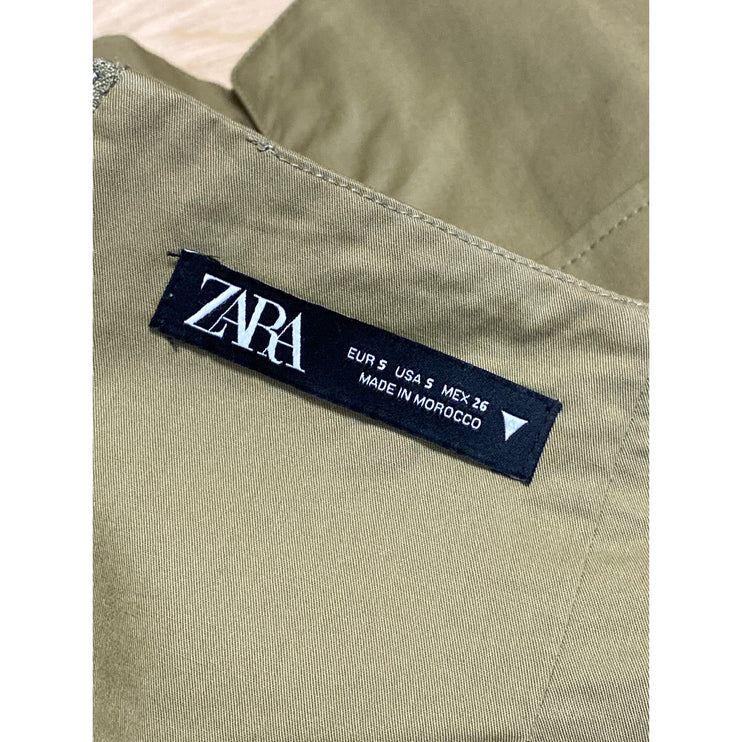 Zara Women's Green High Waisted Pleated A Line Cargo Skort Skirt Shorts Size S