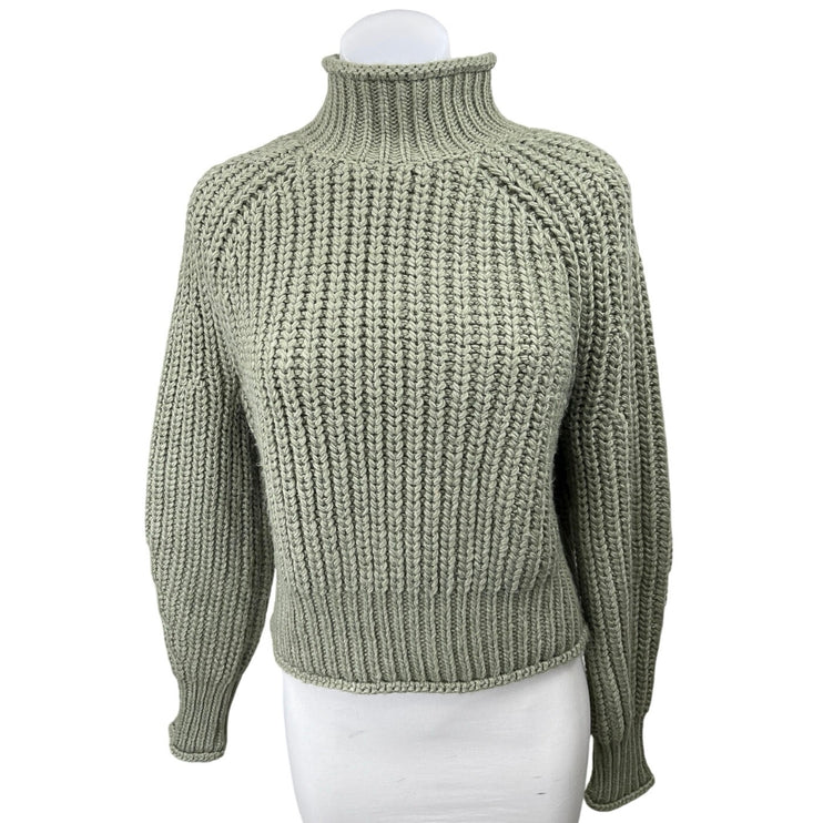 H&M Green Wool Chunky Knit Turtleneck Long Sleeve Pullover Sweater Top Size XS