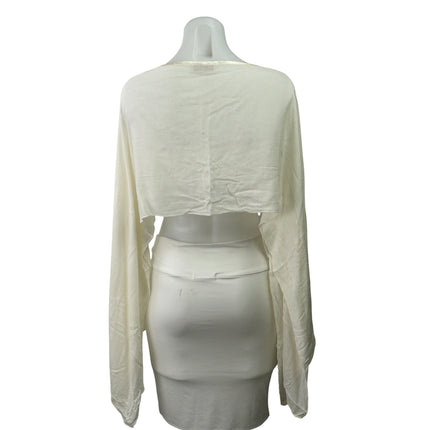 Tomtom Ibize Womens Beige Boatneck Kimono Long Sleeve Cropped Top Blouse Size M