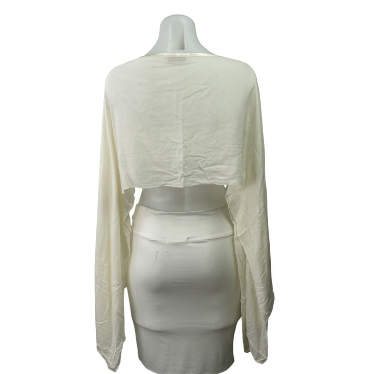 Tomtom Ibize Womens Beige Boatneck Kimono Long Sleeve Cropped Top Blouse Size M