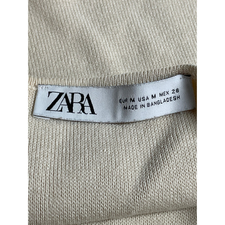 Zara Beige Nude Strapless Bandeau Sweetheart Ribbed Knit Brami Crop Top Size M