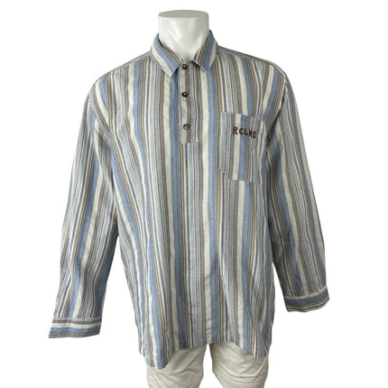 Reclaimed Vintage Men's Blue Striped Long Sleeve Henley Button Front Shirt L