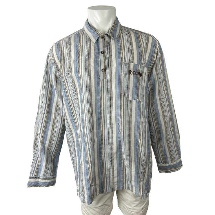Reclaimed Vintage Men's Blue Striped Long Sleeve Henley Button Front Shirt L