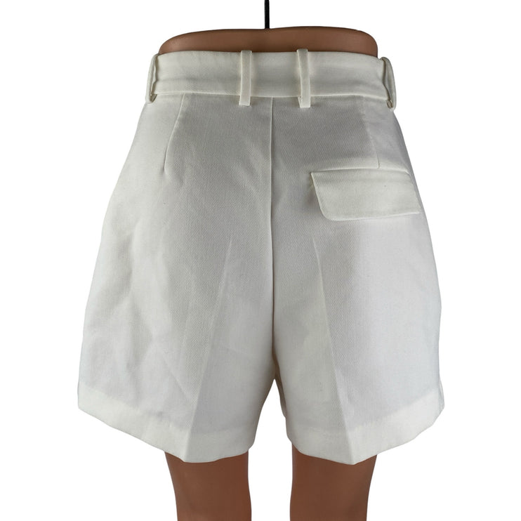 ZARA Women's White Pleated High Waist Wide Leg Tailored Bermuda Shorts Size S