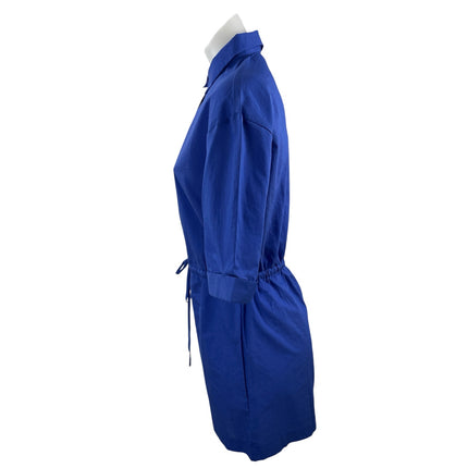 NEW MNG Mango Blue Short Sleeves Button Front Tie Waist Jumpsuit Romper Size S