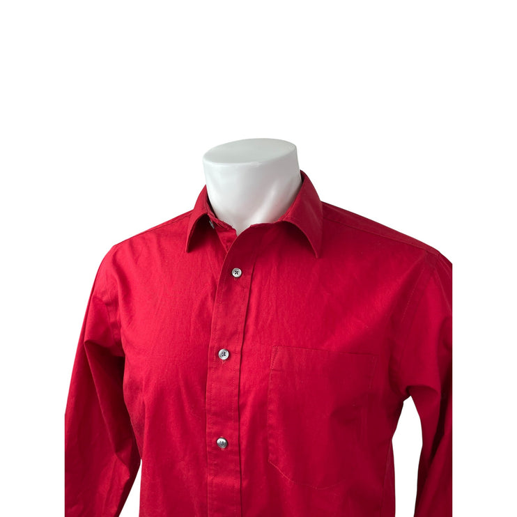 George Men's Red Long Sleeve Chest Pocket Casual Button Down Shirt Top Size M