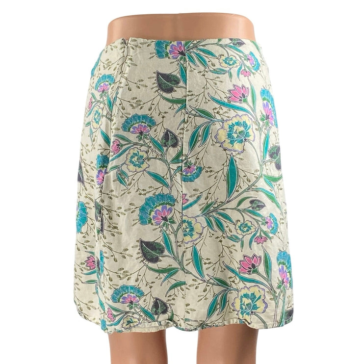 Ann Taylor LOFT Multicolor Floral Linen High Waisted Slit A Line Mini Skirt 00P