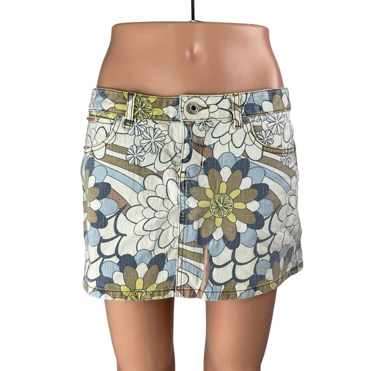Guess Women's Multicolor Floral High Rise Zip Front Stretch Denim Mini Skirt 28