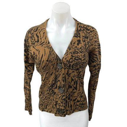 Madewell Cameron Brown Animal Print Wool Alpaca Rib Knit Cardigan Sweater Top XS