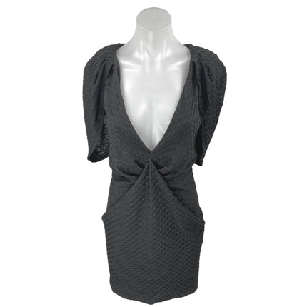 Asos Black Textured Cape Short Sleeve Plunging V Cutout Mini Sheath Dress Size 6