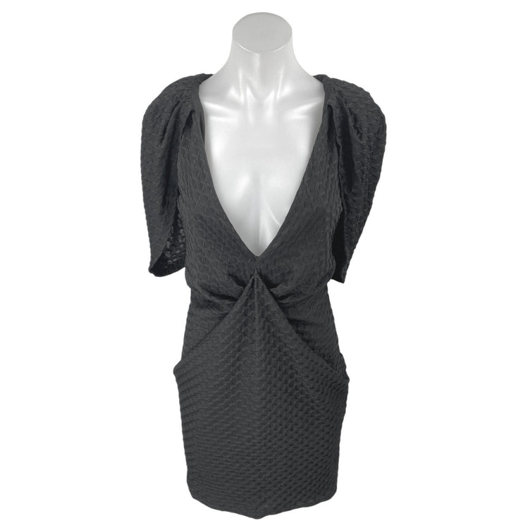 Asos Black Textured Cape Short Sleeve Plunging V Cutout Mini Sheath Dress Size 6