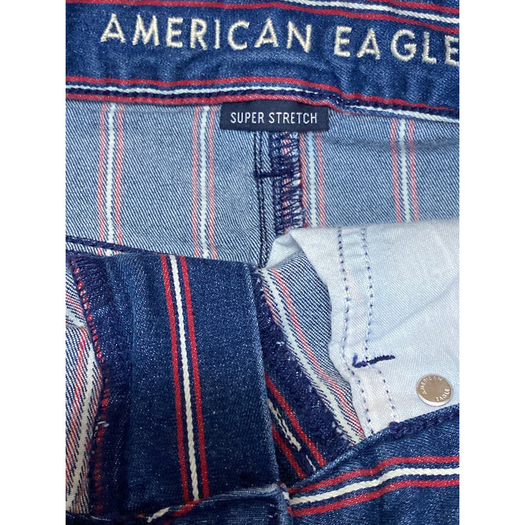 American Eagle Super Stretch Blue Striped Frayed Mini Denim Jean Shorts Size 2