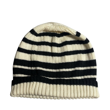Ann Taylor LOFT Women's Cream Black Striped Cuffed Knit Bonnet Beanie Cap Hat OS