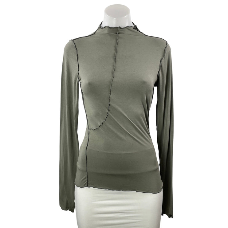 The Line By K Women's Gray Patchwork Mock Neck Soft Stretch Long Sleeve Top Sz M