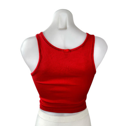 Skims Women's Red Ribbed Knit Sleeveless Cami Lounge Cropped Tank Top Size M