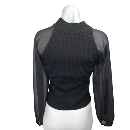 French Connection Melody Black Chiffon Long Sleeve Knit Sweater Blouse Top Sz XS
