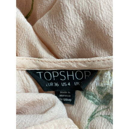 Topshop Women's Pink Long Sleeve Ruched Tie V Neck Cropped Blouse Top Size 4