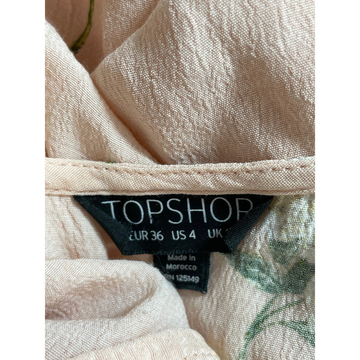Topshop Women's Pink Long Sleeve Ruched Tie V Neck Cropped Blouse Top Size 4