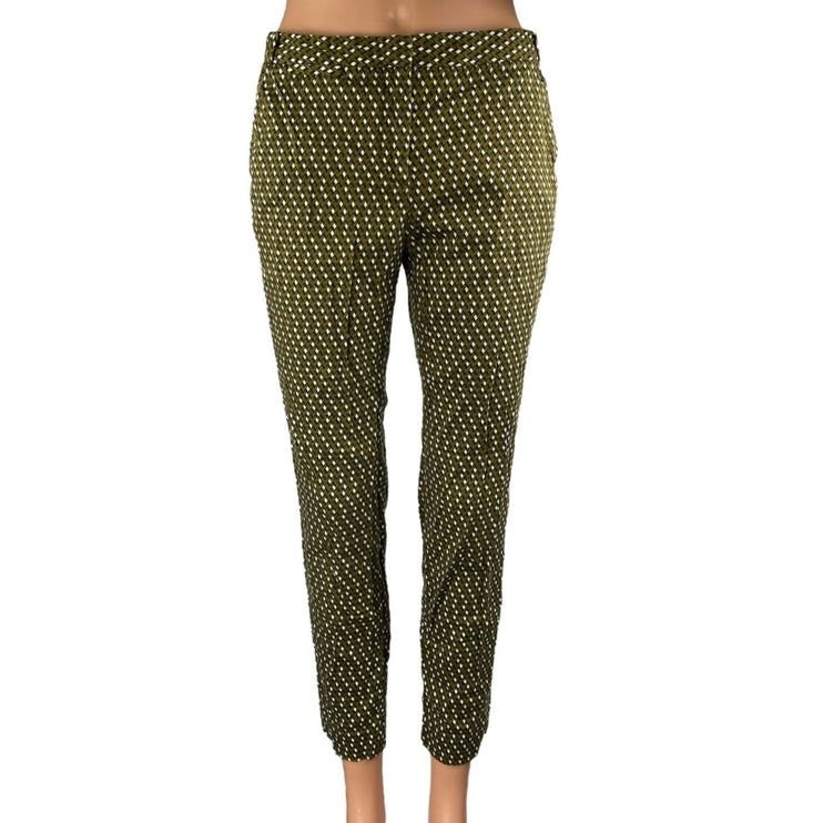 Zara Women's Green Geometric Mid Rise Slim Straight Skinny Crop Trousers Pants 4
