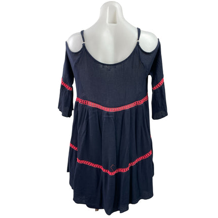Entro Navy Blue Red Tassel Cold Shoulder Lace Boho A Line Mini Dress Size M